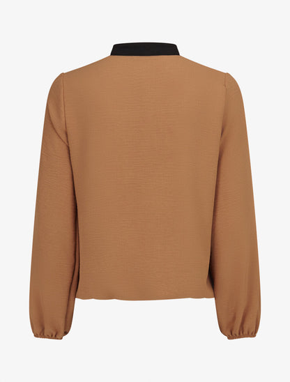 Blouse coupe boule à liseret contrastant - Camel - 2