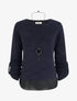 Pull texturé à col rond et doublure apparente - Marine - 1