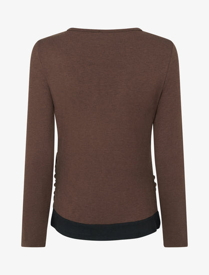 Pull fin uni à boutons décoratifs - Marron - 2