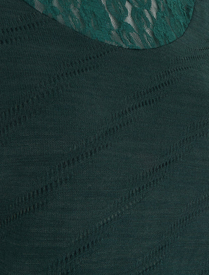 Pull droit à col et manches en dentelle - Vert foncé - 3