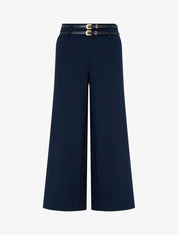Pantalon ample taille haute à double ceintures - Marine - 1