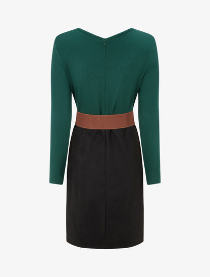 Robe bimatière coupe droite - Vert foncé - 2