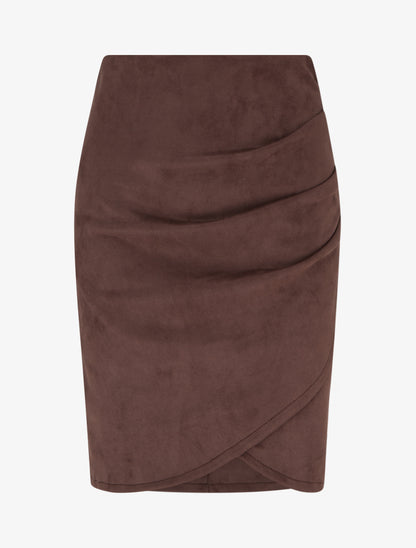 Jupe style portefeuille en suédine - Marron - 1