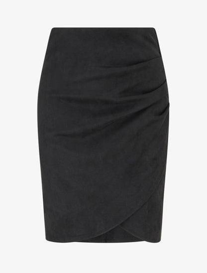 Jupe style portefeuille en suédine - Noir - 1