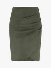 Jupe style portefeuille en suédine - Kaki - 1