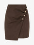 Jupe style portefeuille en suédine à boutons - Marron - 1