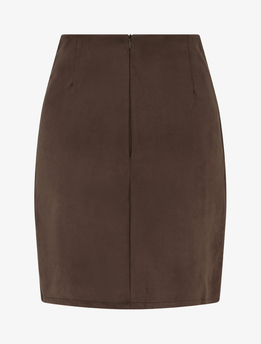 Jupe style portefeuille en suédine à boutons - Marron - 2