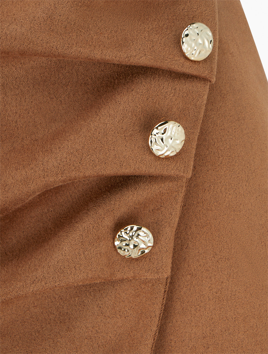 Jupe style portefeuille en suédine à boutons - Camel - 3