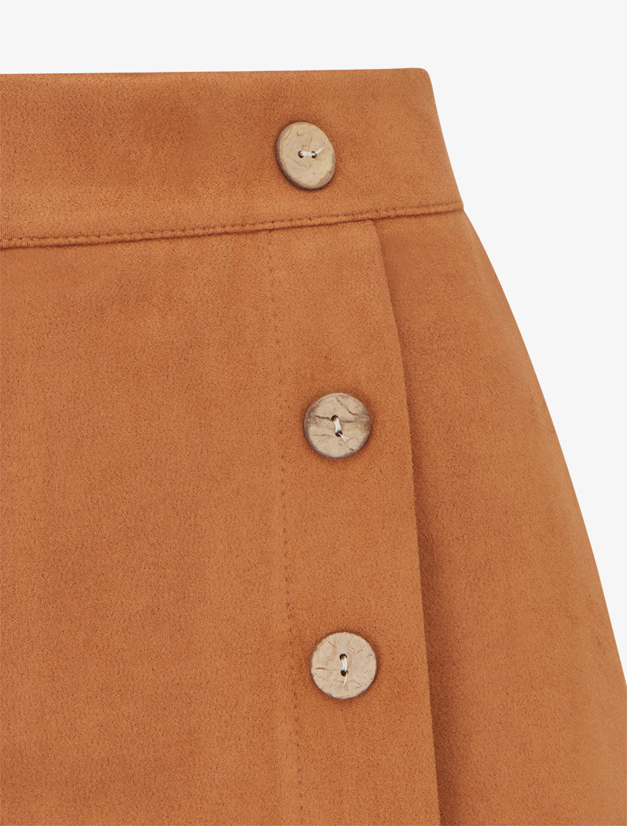 Jupe-short en suédine style portefeuille - Camel - 3