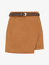 Jupe-short portefeuille en suédine à ceinture - Camel - 1