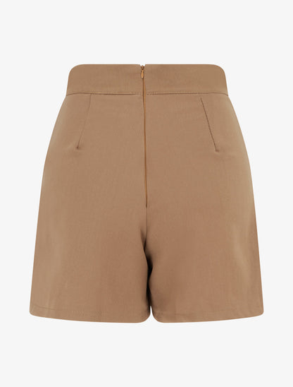 Jupe-short fendue à boutons décoratifs - Camel - 2