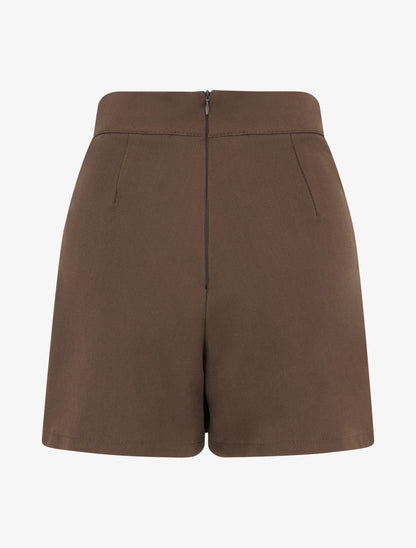 Jupe-short fendue à boutons décoratifs - Marron - 2
