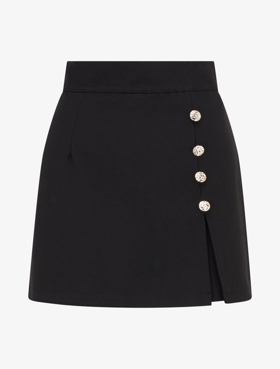 Jupe-short fendue à boutons décoratifs - Noir - 1