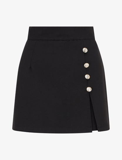 Jupe-short fendue à boutons décoratifs - Noir - 1