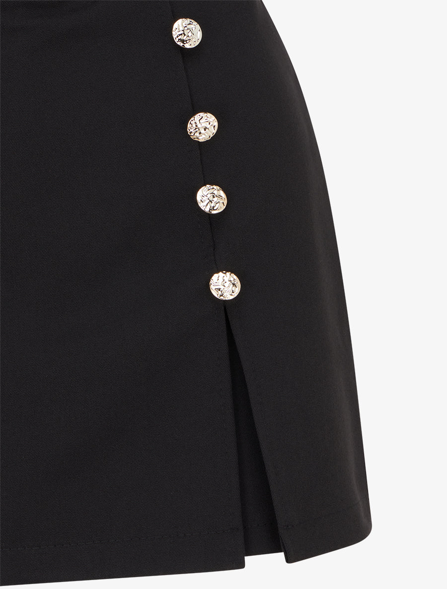 Jupe-short fendue à boutons décoratifs - Noir - 3