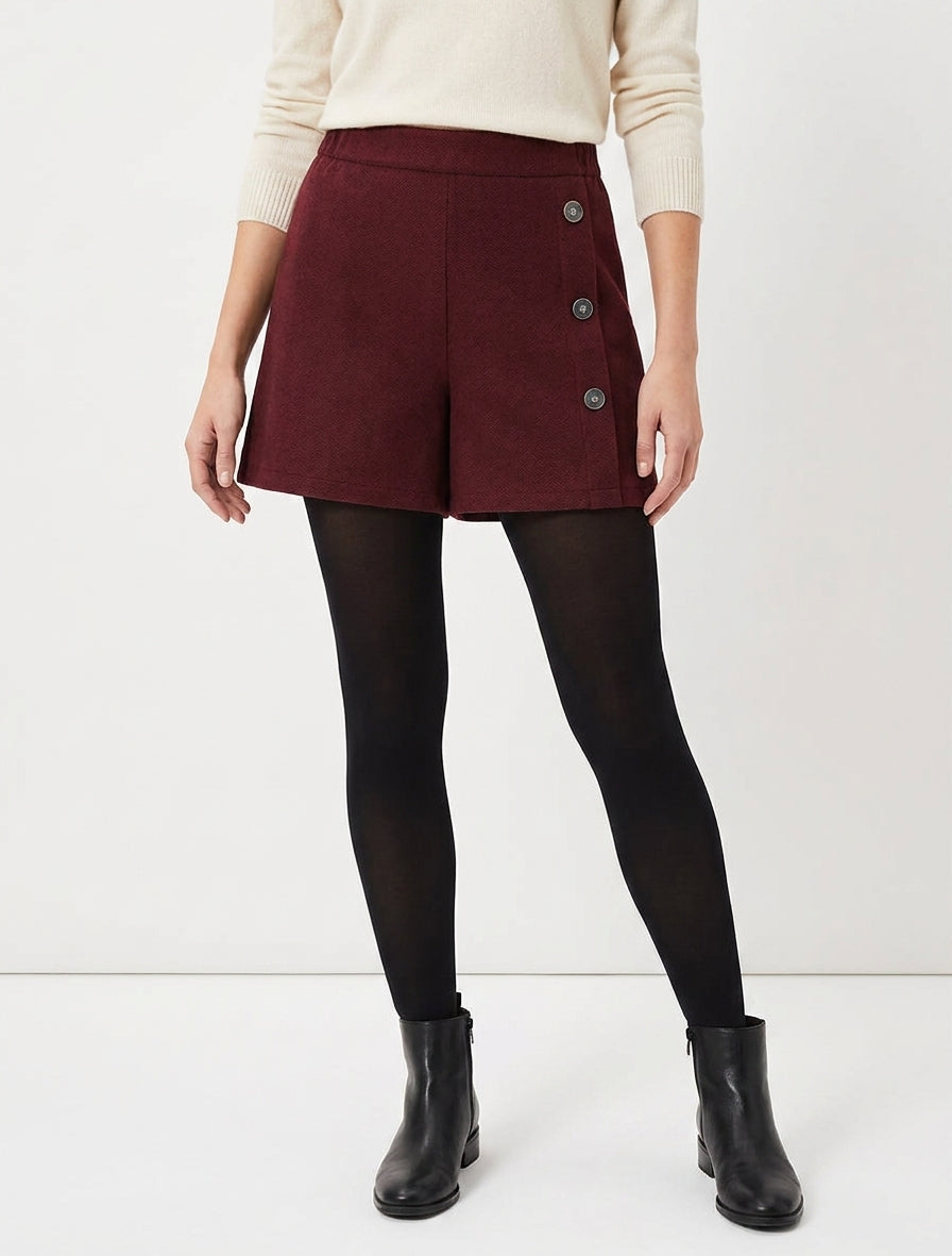 Filzshorts mit hoher Taille und dekorativen Knöpfen - Bordeaux