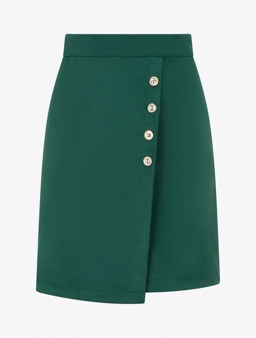 Jupe en suédine style portefeuille à boutons - Vert - 1