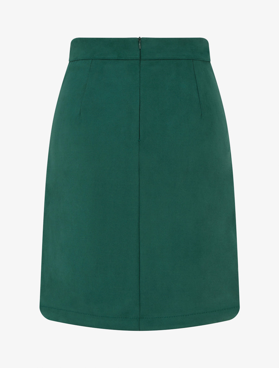 Jupe en suédine style portefeuille à boutons - Vert - 2