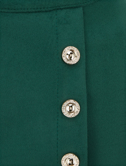 Jupe en suédine style portefeuille à boutons - Vert - 3