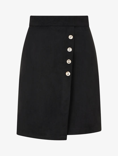 Jupe en suédine style portefeuille à boutons - Noir - 1