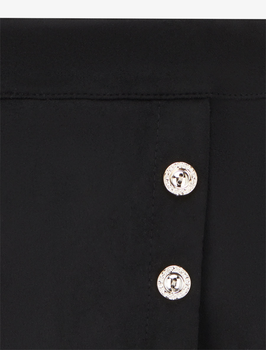 Jupe en suédine style portefeuille à boutons - Noir - 3