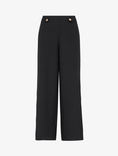 Pantalon ample taille haute à boutons décoratifs - Noir - 1