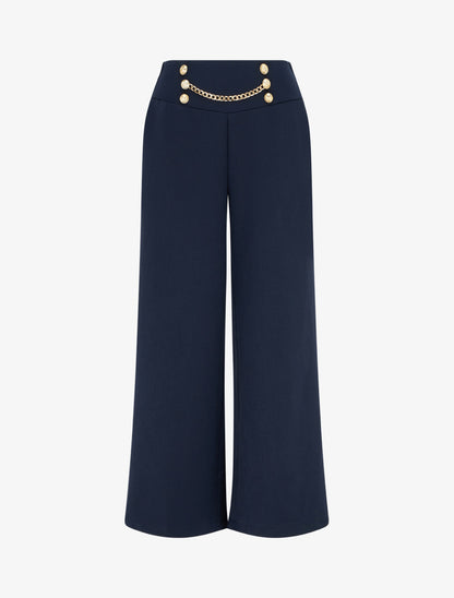 Pantalon taille haute à boutons et chaîne - Marine - 1