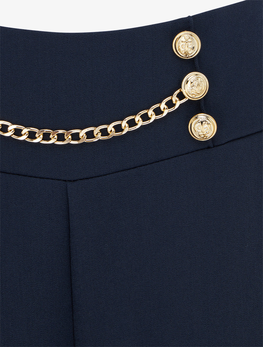 Pantalon taille haute à boutons et chaîne - Marine - 3