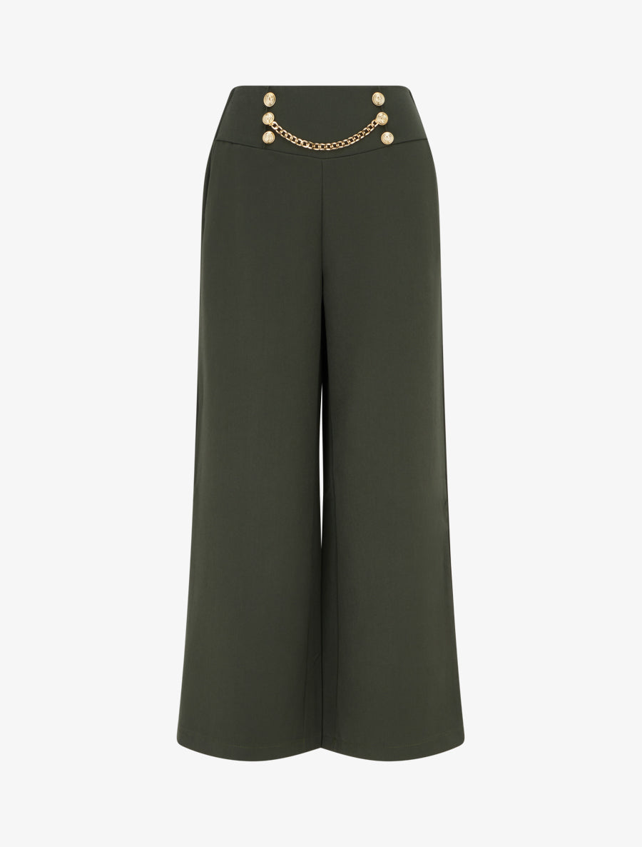Pantalon taille haute à boutons et chaîne - Kaki - 1
