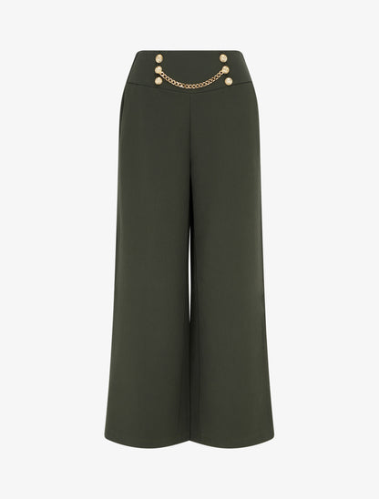 Pantalon taille haute à boutons et chaîne - Kaki - 1