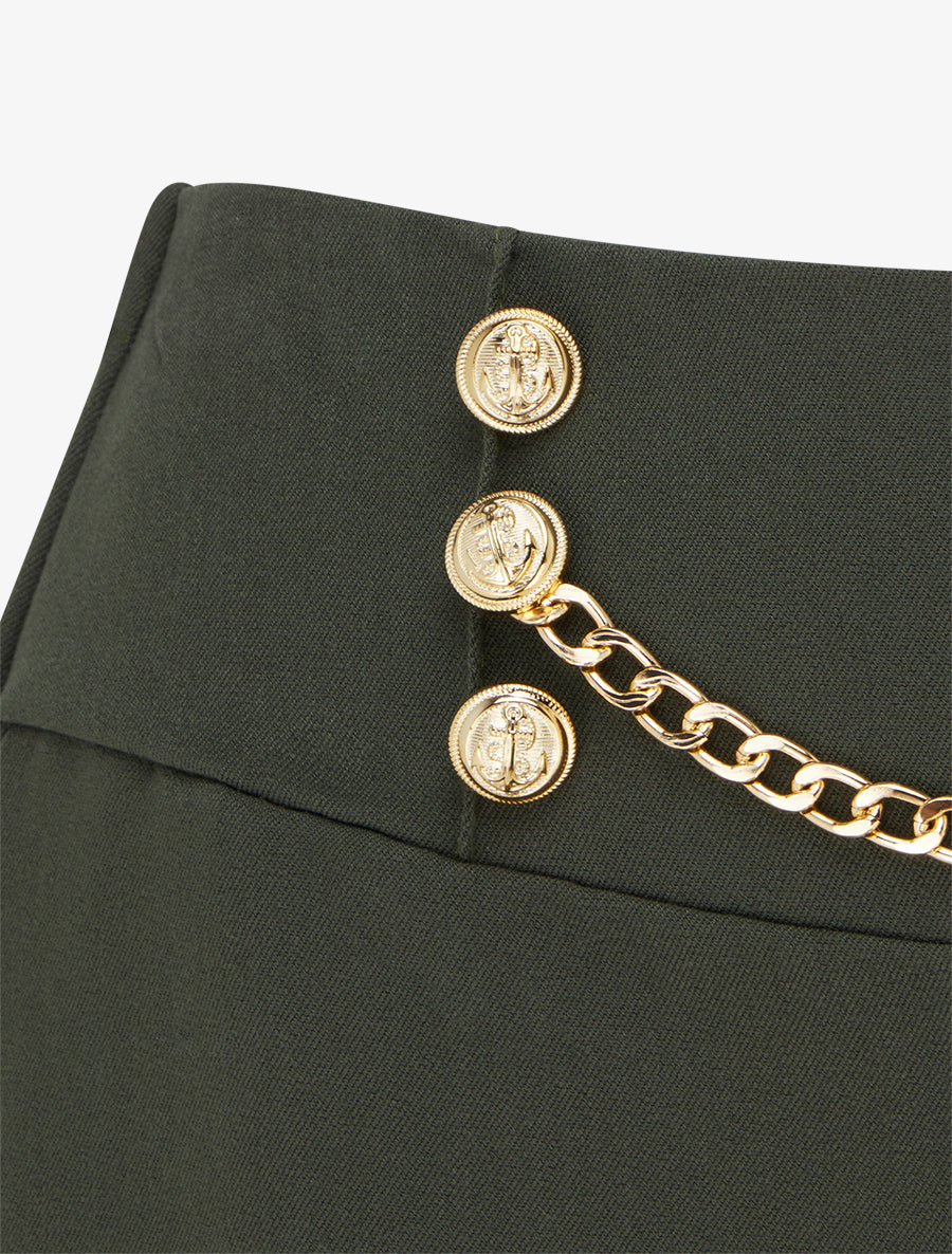Pantalon taille haute à boutons et chaîne - Kaki - 3