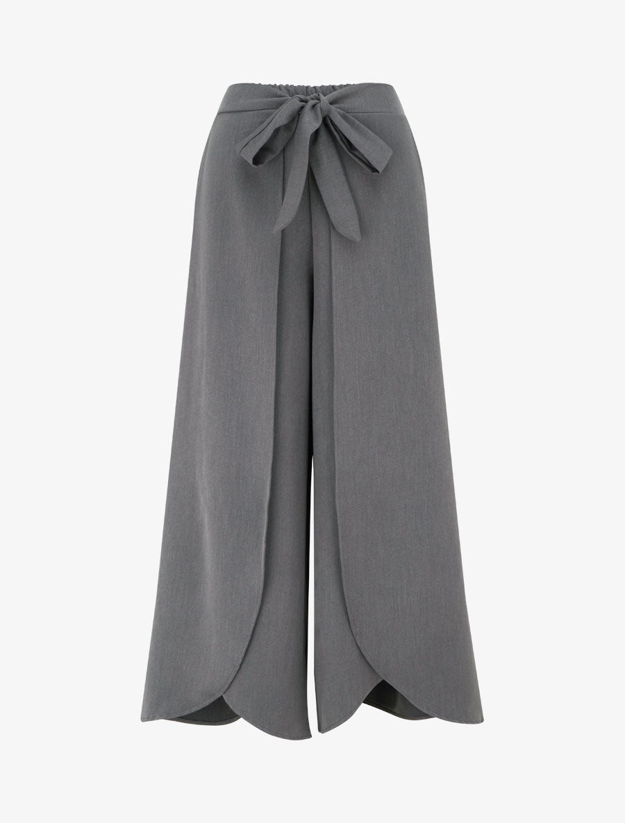 Pantalon à pans taille haute coupe ample - Gris - 1