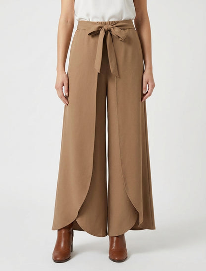 Hose mit hoher Taille und weitem Schnitt - Kamel