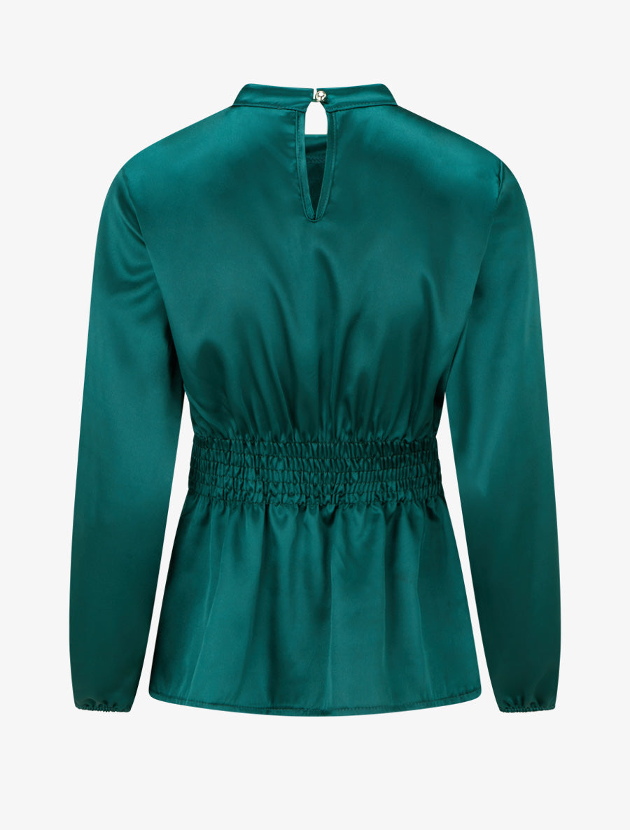 Top satiné à col montant et effet drapé - Vert foncé - 2
