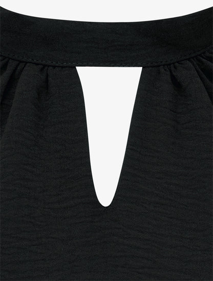 Top à manches raglan en dentelle et col ajouré - Noir - 3