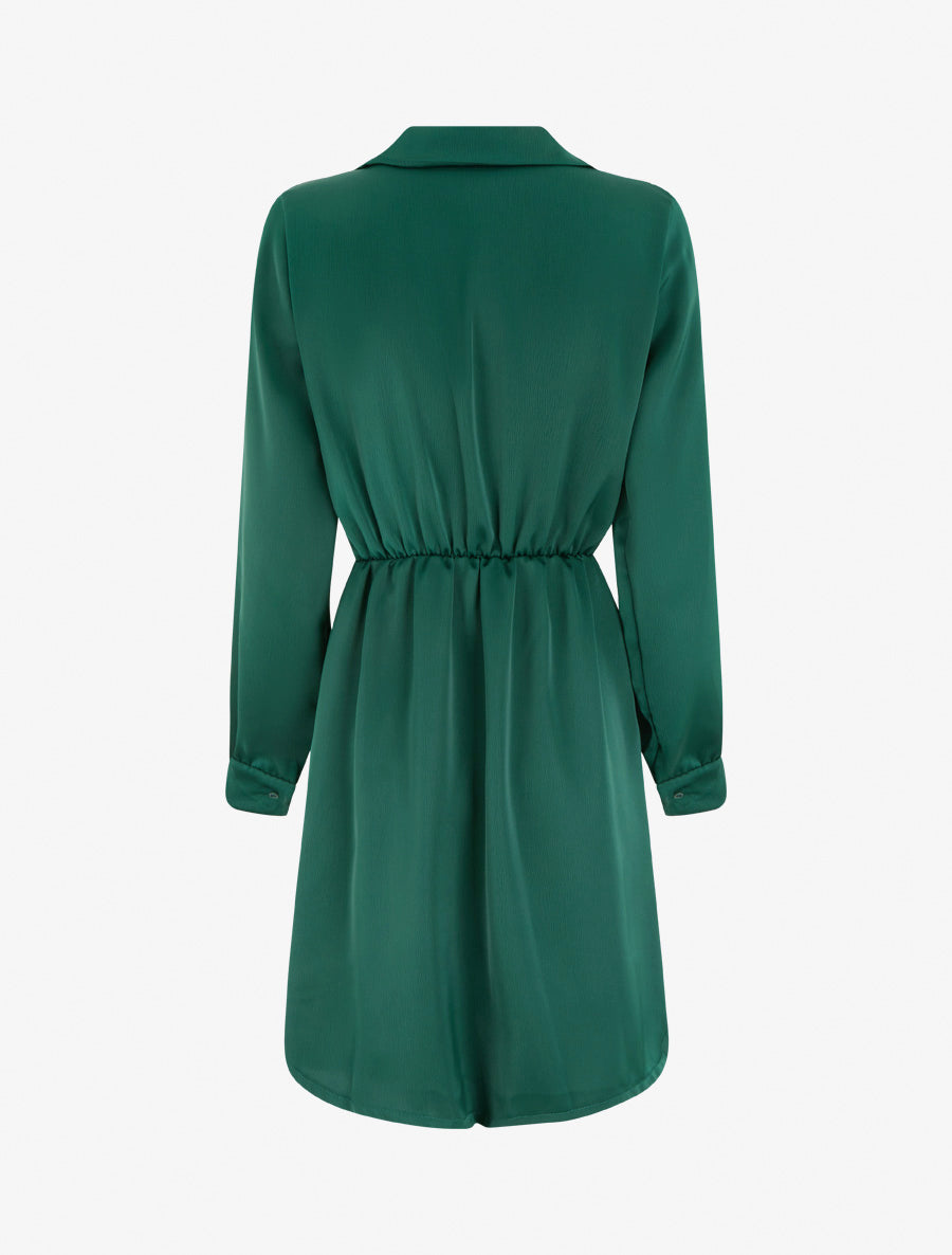 Robe portefeuille satinée à manches longues et bijou - Vert émeraude - 2