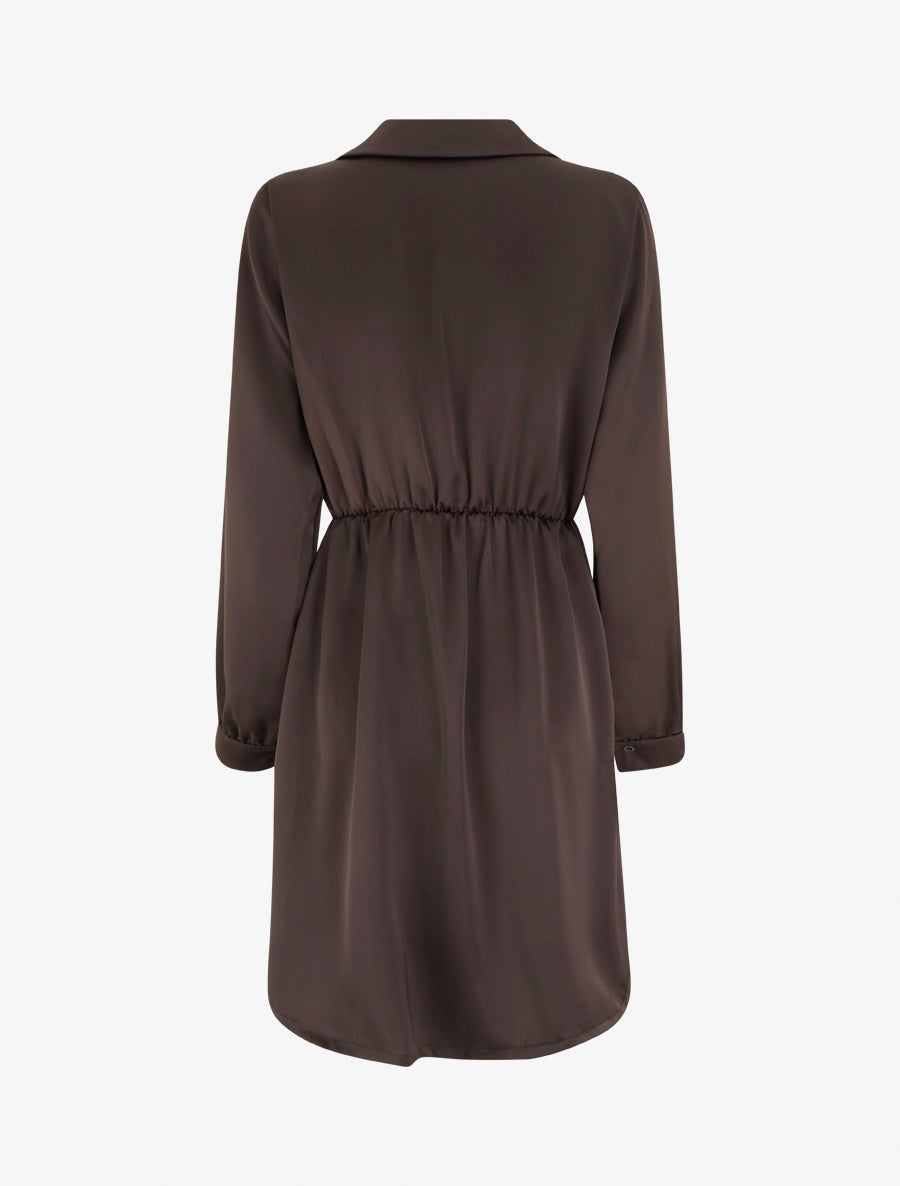Robe portefeuille satinée à manches longues et bijou - Marron - 2