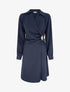 Robe portefeuille satinée à manches longues et bijou - Marine - 1