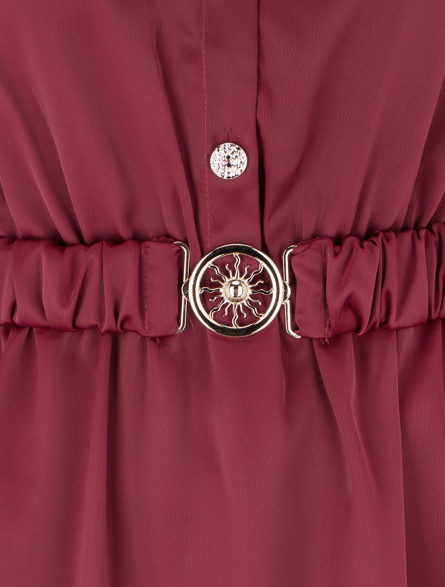 Robe satinée style chemise à manches longues - Lie de vin - 3