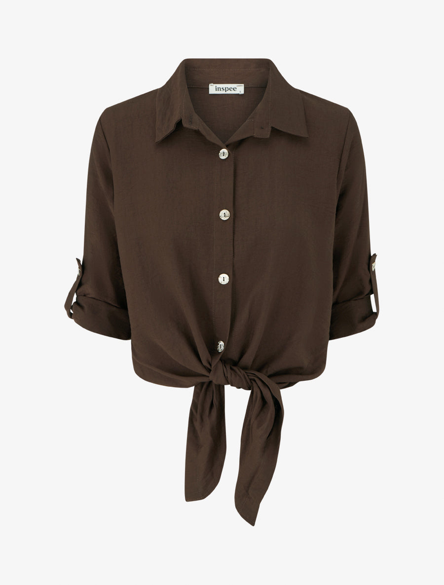 Chemise unie à nouer - Marron - 1