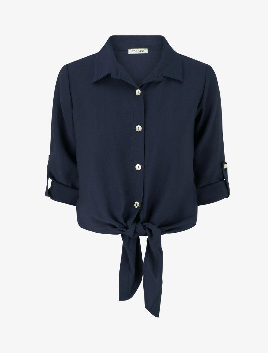 Chemise unie à nouer - Marine - 1