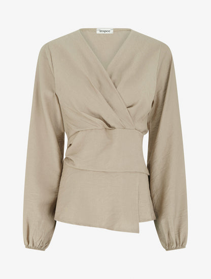 Blouse unie à col cache-coeur - Taupe - 1