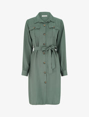 Robe chemise unie à nouer - Kaki - 1