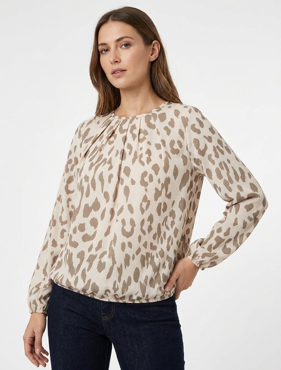 Rundhalsausschnitt Bluse mit Kuhdruck - Maulwurf