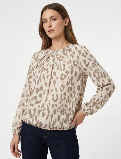 Rundhalsausschnitt Bluse mit Kuhdruck - Maulwurf