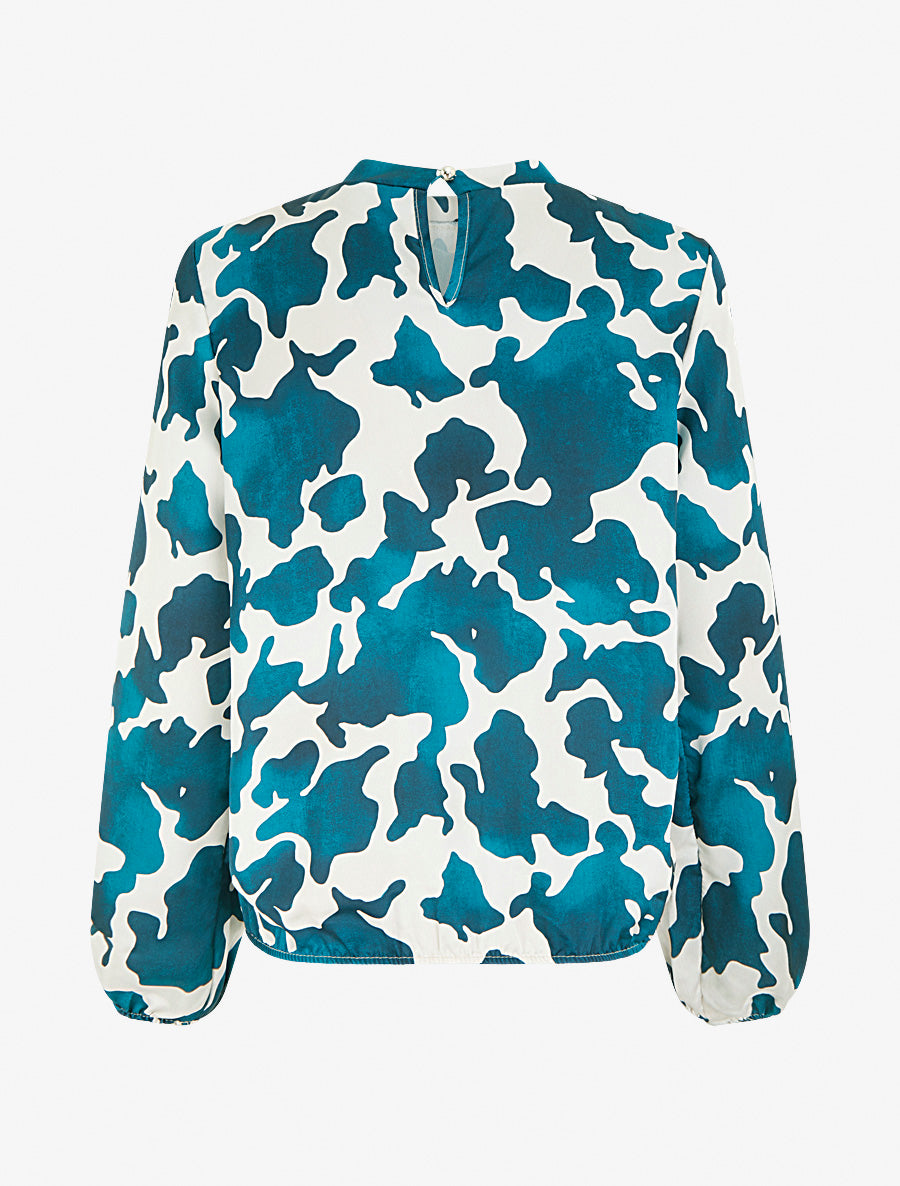 Blouse satiné imprimé vache - Bleu canard - 2