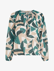 Blouse en voile imprimé abstrait coupe boule - Vert - 1