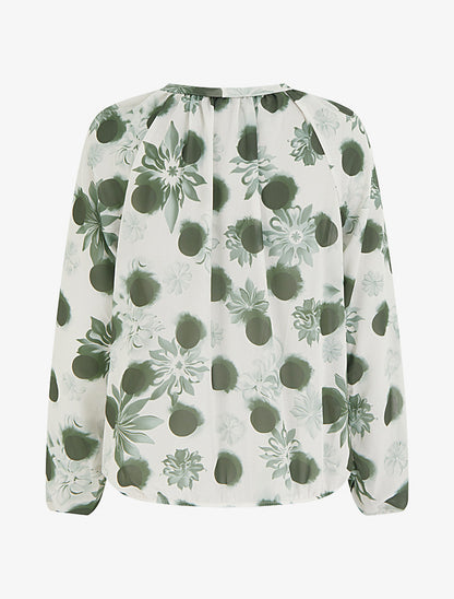 Blouse en voile imprimé floral coupe boule - Kaki - 2