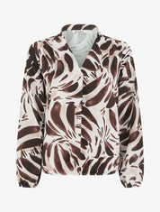 Top boule satiné à imprimé abstrait - Marron - 1