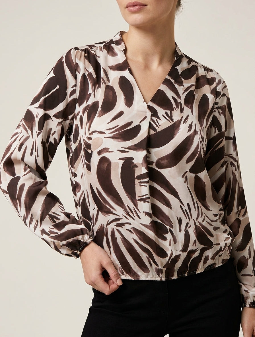 Satinierte Top mit abstraktem Druck - Braun